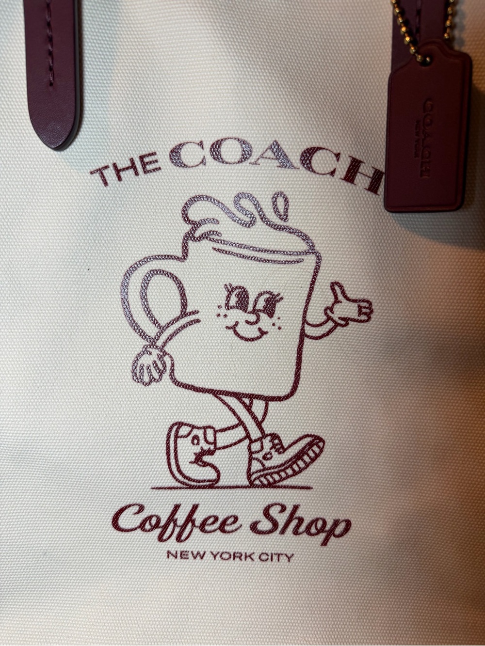 Coach Cream Canvas 'Coffee Shop' Tote with Burgundy Accents - Picture 2 of 7